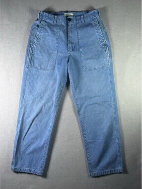 Alex Mill Herringbone Denim Utility Pants Blue Size 10 100% Cotton Distressed